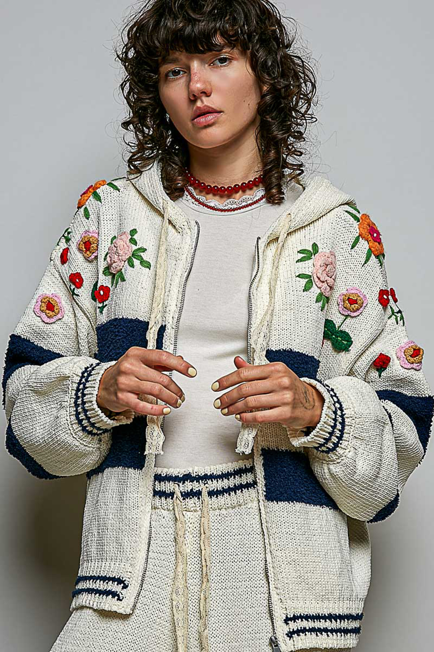 P1 | Pol Chenille Sweater Pants & Zip Hoodie Set | Floral Crochet | Sizes S-L - Picture 6 of 10